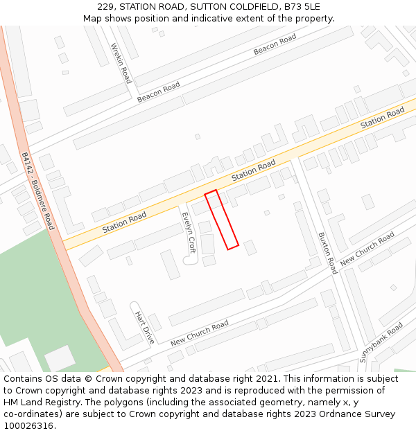 229, STATION ROAD, SUTTON COLDFIELD, B73 5LE: Location map and indicative extent of plot