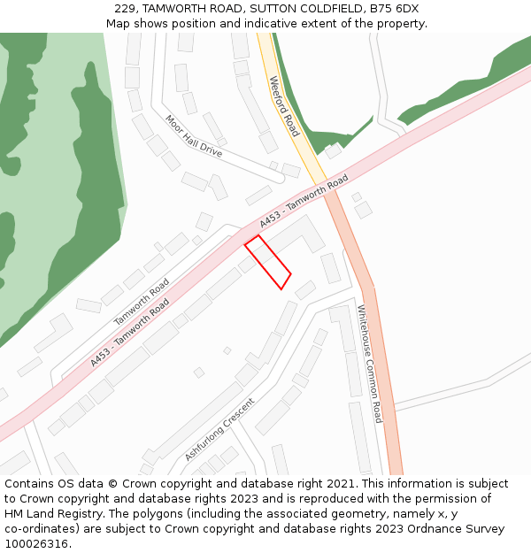 229, TAMWORTH ROAD, SUTTON COLDFIELD, B75 6DX: Location map and indicative extent of plot