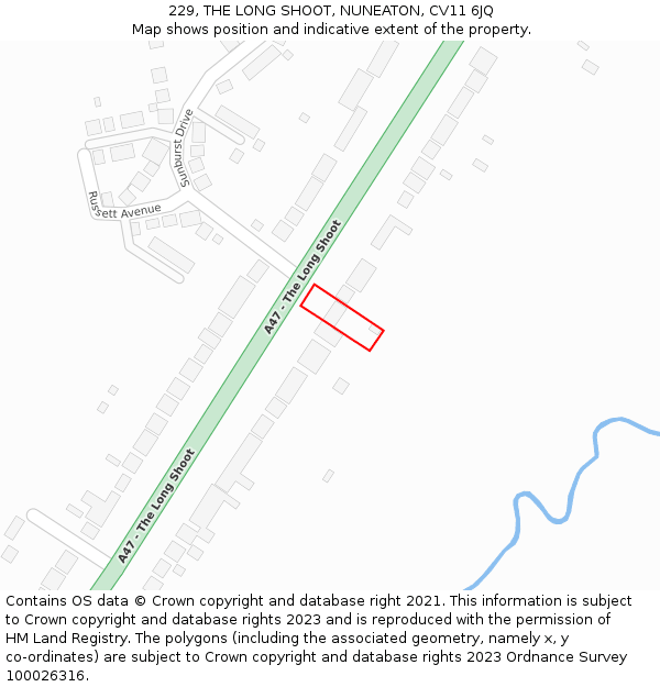 229, THE LONG SHOOT, NUNEATON, CV11 6JQ: Location map and indicative extent of plot