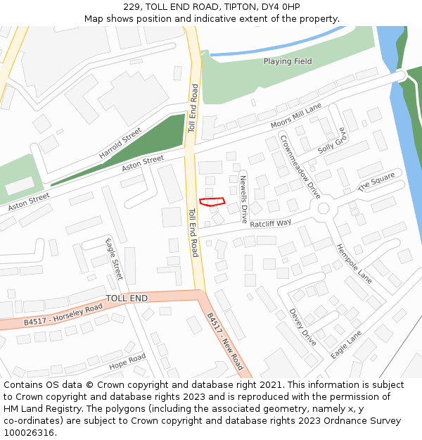 229, TOLL END ROAD, TIPTON, DY4 0HP: Location map and indicative extent of plot