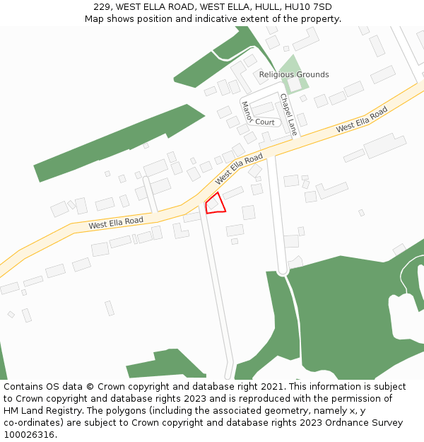 229, WEST ELLA ROAD, WEST ELLA, HULL, HU10 7SD: Location map and indicative extent of plot