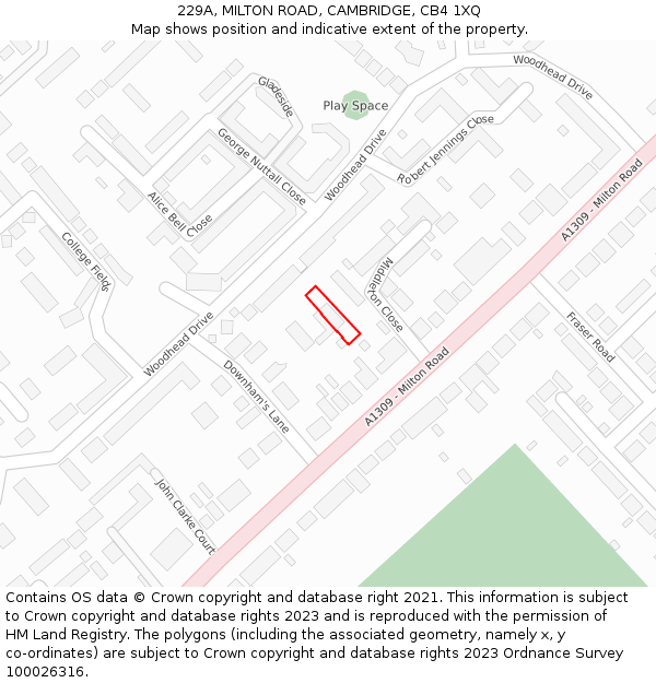 229A, MILTON ROAD, CAMBRIDGE, CB4 1XQ: Location map and indicative extent of plot