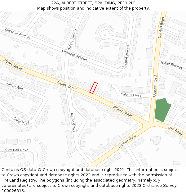 22A, ALBERT STREET, SPALDING, PE11 2LF: Location map and indicative extent of plot