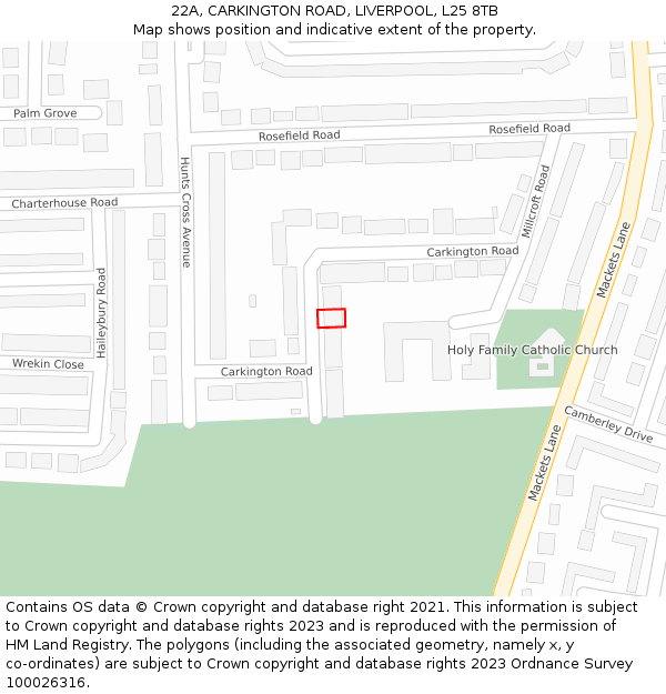 22A, CARKINGTON ROAD, LIVERPOOL, L25 8TB: Location map and indicative extent of plot