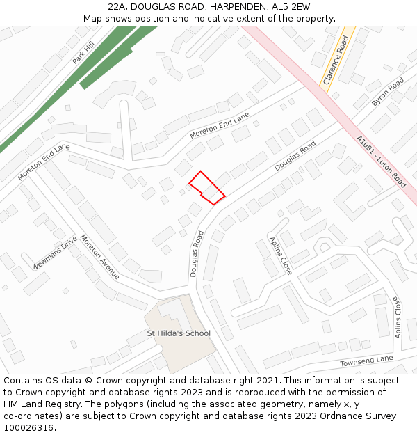 22A, DOUGLAS ROAD, HARPENDEN, AL5 2EW: Location map and indicative extent of plot