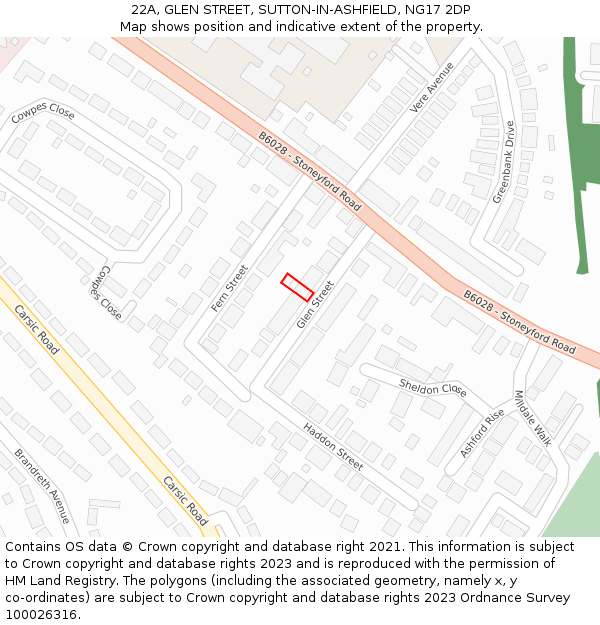 22A, GLEN STREET, SUTTON-IN-ASHFIELD, NG17 2DP: Location map and indicative extent of plot