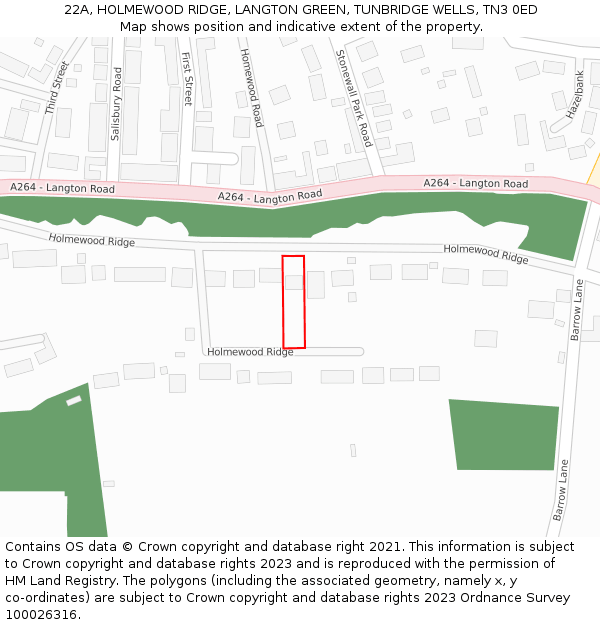 22A, HOLMEWOOD RIDGE, LANGTON GREEN, TUNBRIDGE WELLS, TN3 0ED: Location map and indicative extent of plot