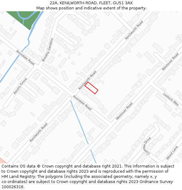 22A, KENILWORTH ROAD, FLEET, GU51 3AX: Location map and indicative extent of plot