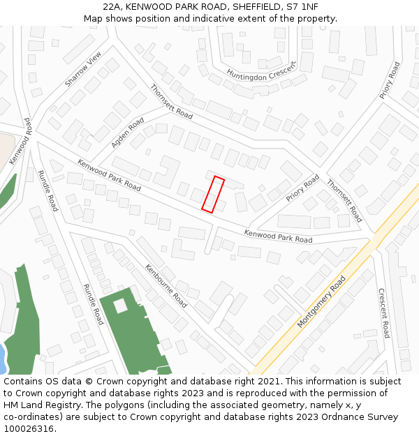 22A, KENWOOD PARK ROAD, SHEFFIELD, S7 1NF: Location map and indicative extent of plot