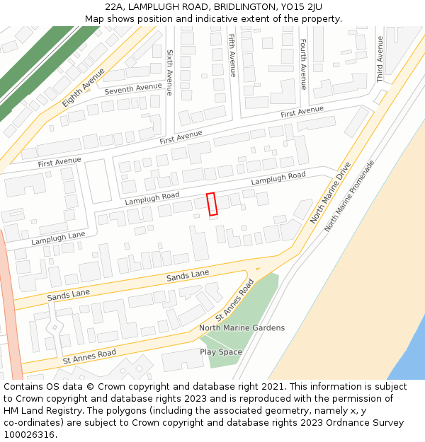 22A, LAMPLUGH ROAD, BRIDLINGTON, YO15 2JU: Location map and indicative extent of plot