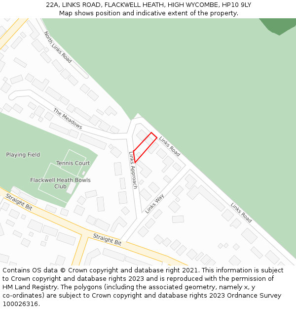 22A, LINKS ROAD, FLACKWELL HEATH, HIGH WYCOMBE, HP10 9LY: Location map and indicative extent of plot