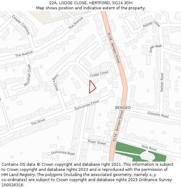 22A, LODGE CLOSE, HERTFORD, SG14 3DH: Location map and indicative extent of plot