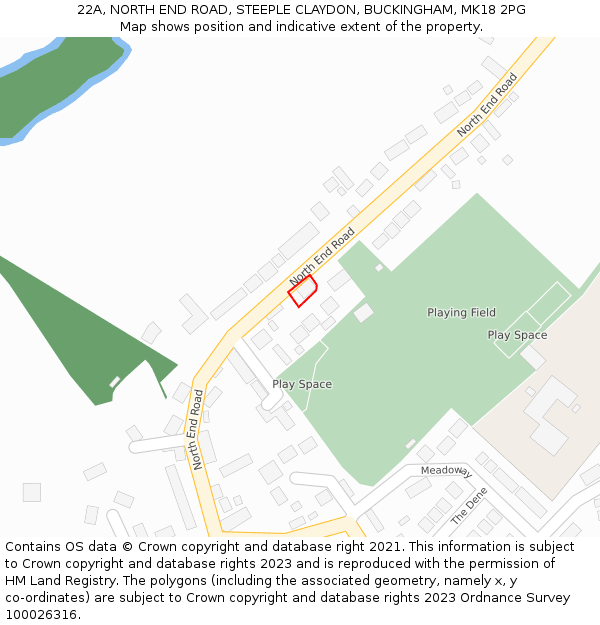 22A, NORTH END ROAD, STEEPLE CLAYDON, BUCKINGHAM, MK18 2PG: Location map and indicative extent of plot