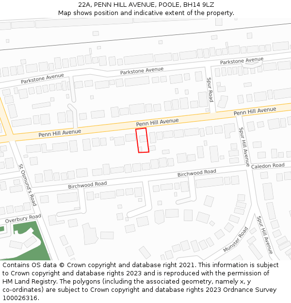 22A, PENN HILL AVENUE, POOLE, BH14 9LZ: Location map and indicative extent of plot