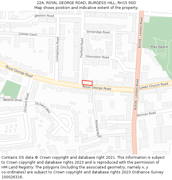 22A, ROYAL GEORGE ROAD, BURGESS HILL, RH15 9SD: Location map and indicative extent of plot