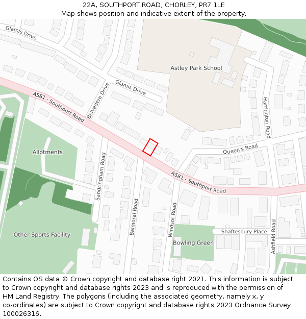 22A, SOUTHPORT ROAD, CHORLEY, PR7 1LE: Location map and indicative extent of plot