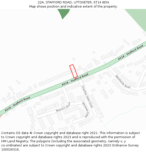 22A, STAFFORD ROAD, UTTOXETER, ST14 8DN: Location map and indicative extent of plot