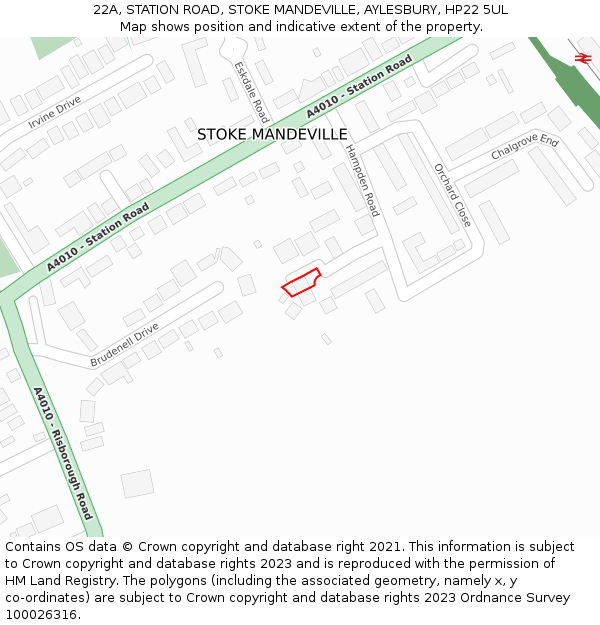 22A, STATION ROAD, STOKE MANDEVILLE, AYLESBURY, HP22 5UL: Location map and indicative extent of plot