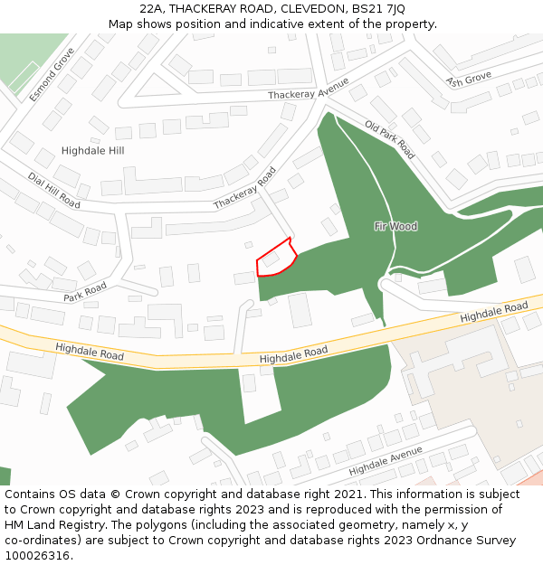 22A, THACKERAY ROAD, CLEVEDON, BS21 7JQ: Location map and indicative extent of plot