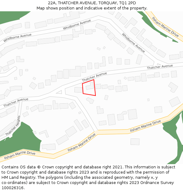 22A, THATCHER AVENUE, TORQUAY, TQ1 2PD: Location map and indicative extent of plot