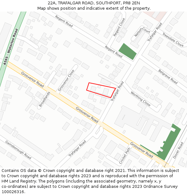 22A, TRAFALGAR ROAD, SOUTHPORT, PR8 2EN: Location map and indicative extent of plot