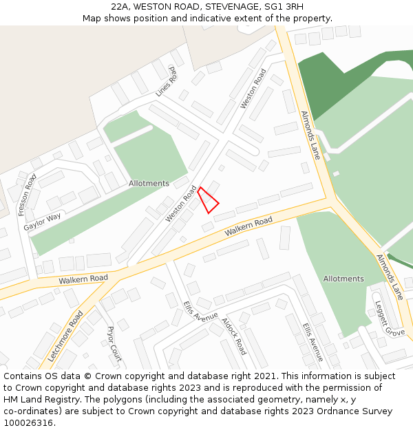 22A, WESTON ROAD, STEVENAGE, SG1 3RH: Location map and indicative extent of plot