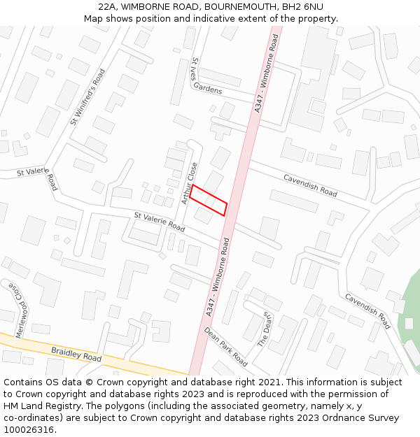 22A, WIMBORNE ROAD, BOURNEMOUTH, BH2 6NU: Location map and indicative extent of plot
