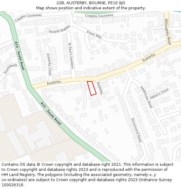 22B, AUSTERBY, BOURNE, PE10 9JG: Location map and indicative extent of plot