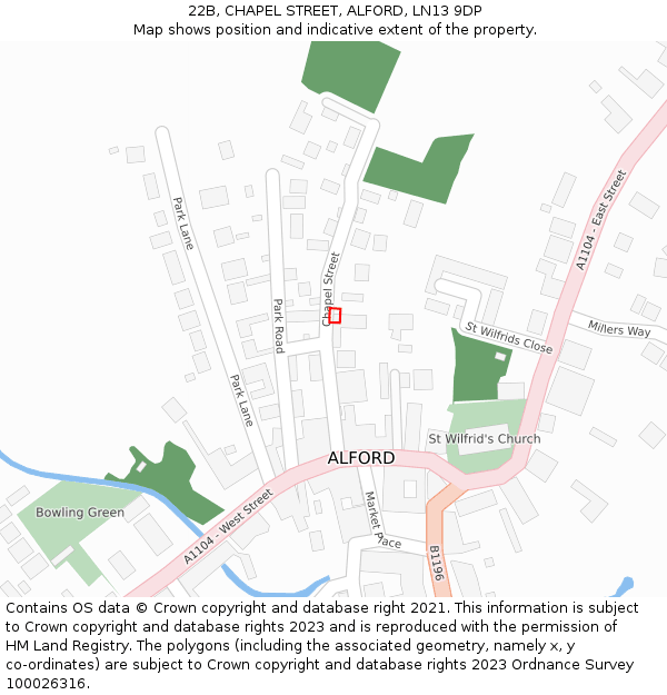 22B, CHAPEL STREET, ALFORD, LN13 9DP: Location map and indicative extent of plot