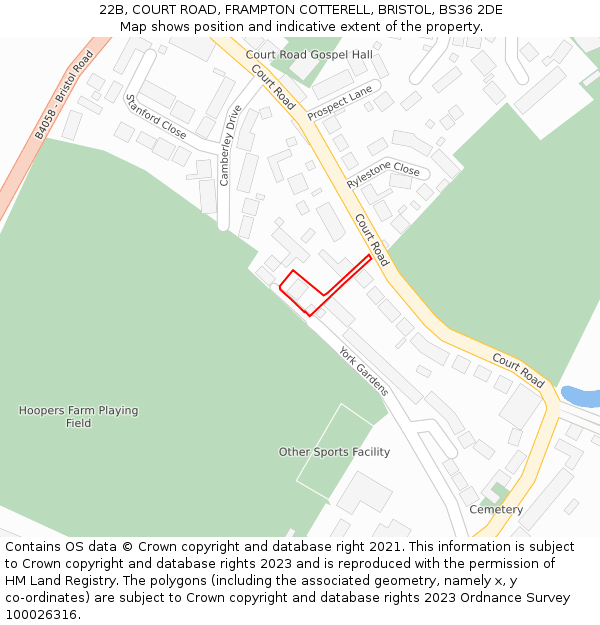 22B, COURT ROAD, FRAMPTON COTTERELL, BRISTOL, BS36 2DE: Location map and indicative extent of plot