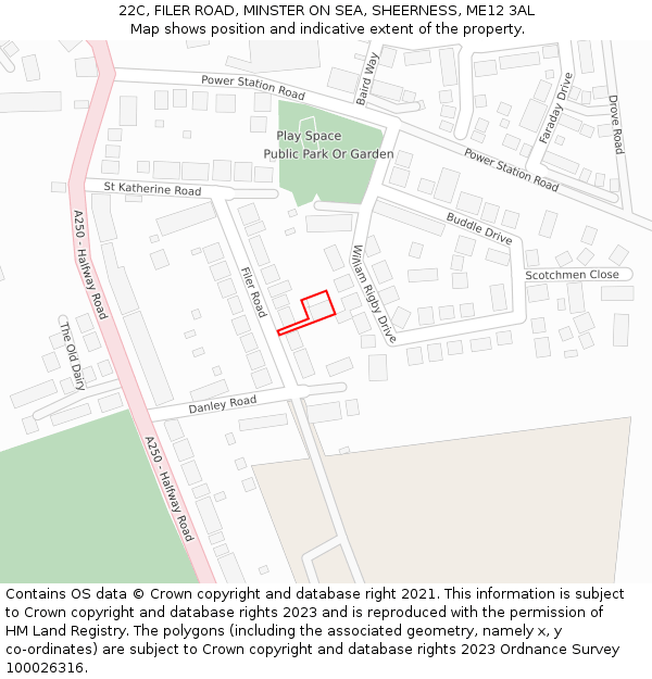 22C, FILER ROAD, MINSTER ON SEA, SHEERNESS, ME12 3AL: Location map and indicative extent of plot