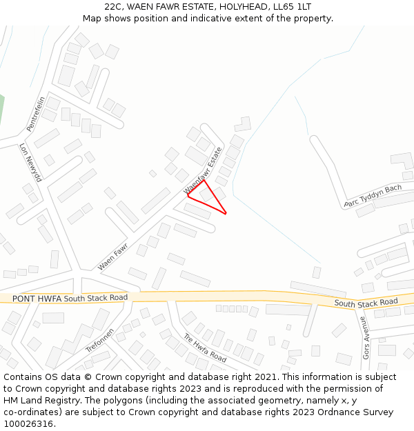 22C, WAEN FAWR ESTATE, HOLYHEAD, LL65 1LT: Location map and indicative extent of plot