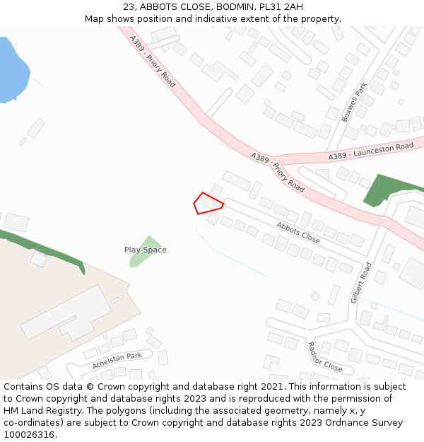 23, ABBOTS CLOSE, BODMIN, PL31 2AH: Location map and indicative extent of plot