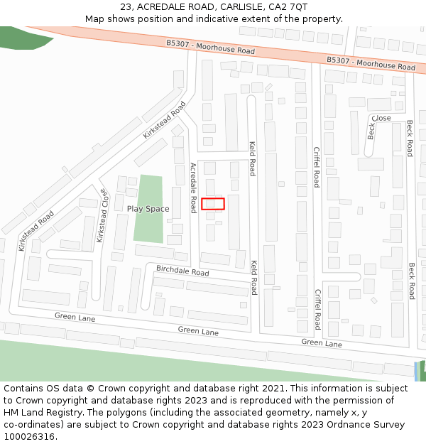 23, ACREDALE ROAD, CARLISLE, CA2 7QT: Location map and indicative extent of plot