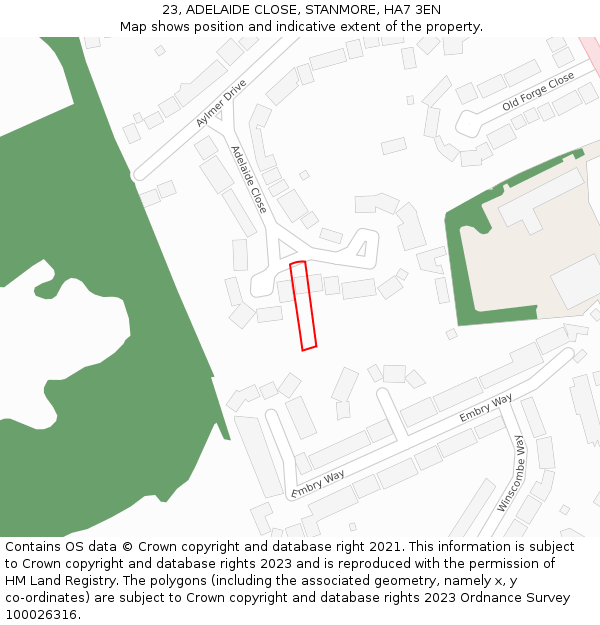 23, ADELAIDE CLOSE, STANMORE, HA7 3EN: Location map and indicative extent of plot