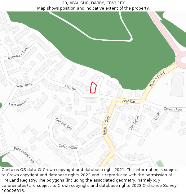 23, AFAL SUR, BARRY, CF63 1FX: Location map and indicative extent of plot