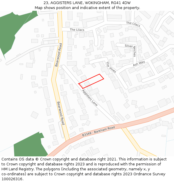 23, AGGISTERS LANE, WOKINGHAM, RG41 4DW: Location map and indicative extent of plot