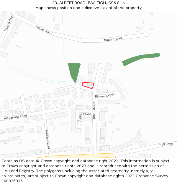 23, ALBERT ROAD, RAYLEIGH, SS6 8HN: Location map and indicative extent of plot