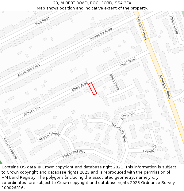 23, ALBERT ROAD, ROCHFORD, SS4 3EX: Location map and indicative extent of plot