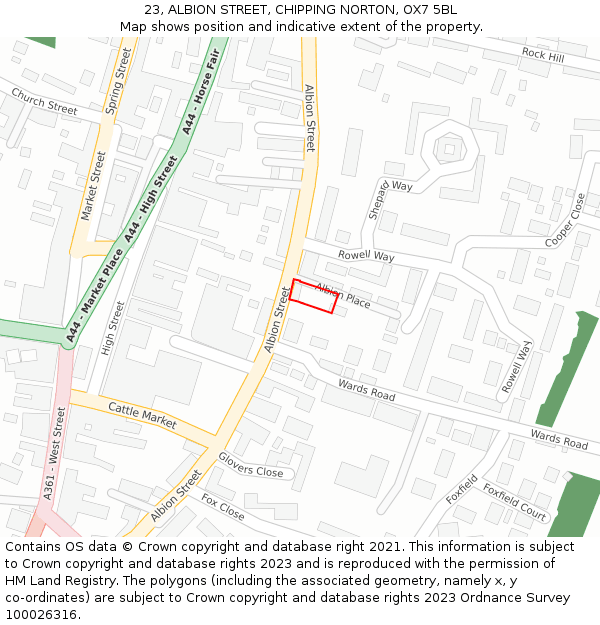 23, ALBION STREET, CHIPPING NORTON, OX7 5BL: Location map and indicative extent of plot