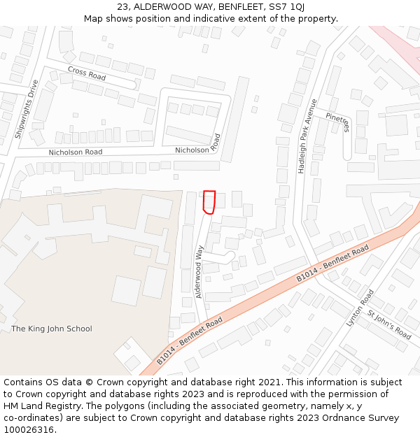 23, ALDERWOOD WAY, BENFLEET, SS7 1QJ: Location map and indicative extent of plot