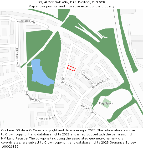 23, ALDGROVE WAY, DARLINGTON, DL3 0GR: Location map and indicative extent of plot