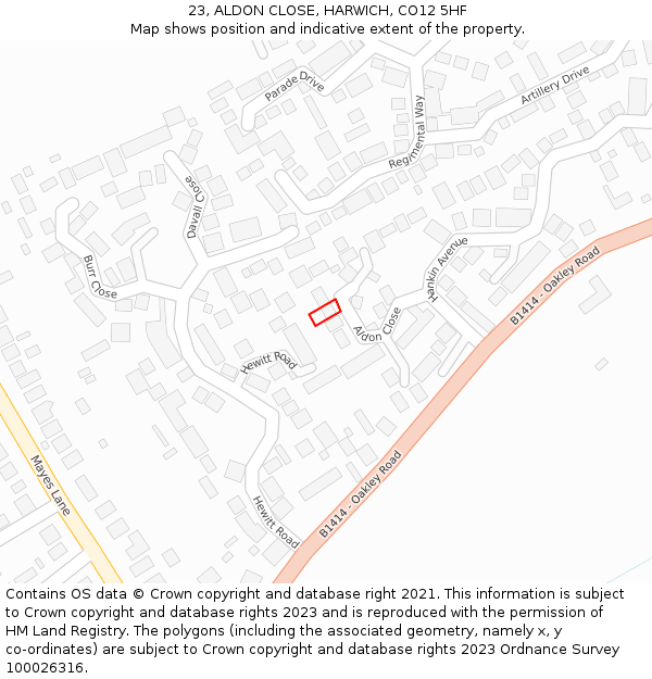 23, ALDON CLOSE, HARWICH, CO12 5HF: Location map and indicative extent of plot