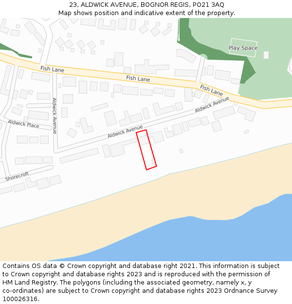 23, ALDWICK AVENUE, BOGNOR REGIS, PO21 3AQ: Location map and indicative extent of plot