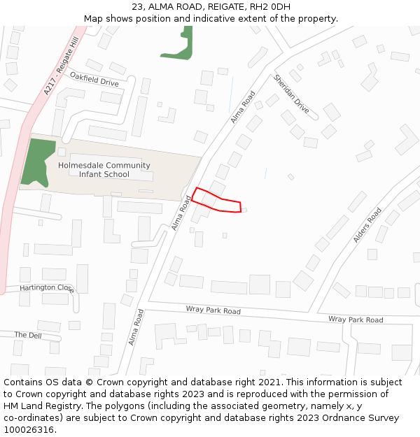 23, ALMA ROAD, REIGATE, RH2 0DH: Location map and indicative extent of plot