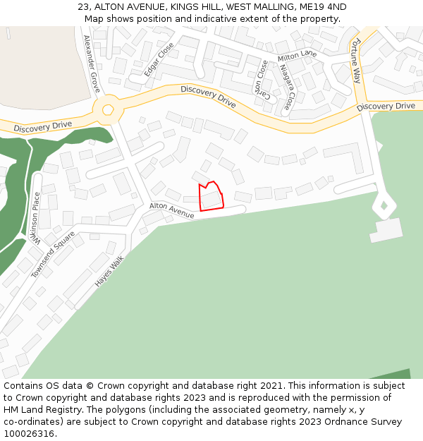 23, ALTON AVENUE, KINGS HILL, WEST MALLING, ME19 4ND: Location map and indicative extent of plot