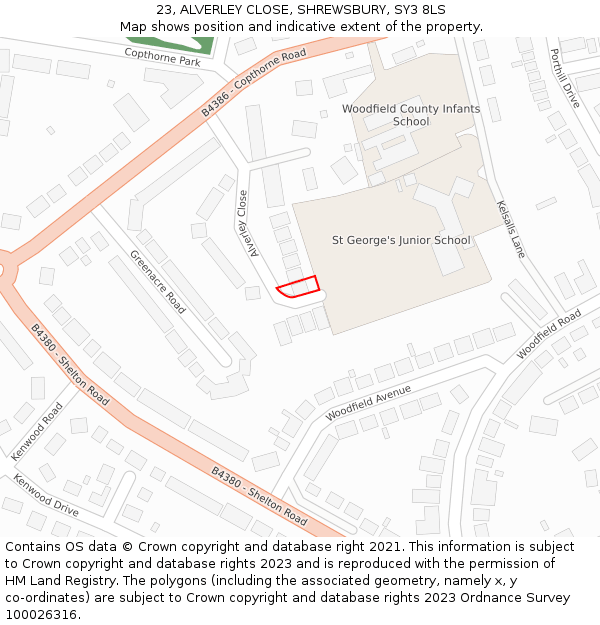 23, ALVERLEY CLOSE, SHREWSBURY, SY3 8LS: Location map and indicative extent of plot