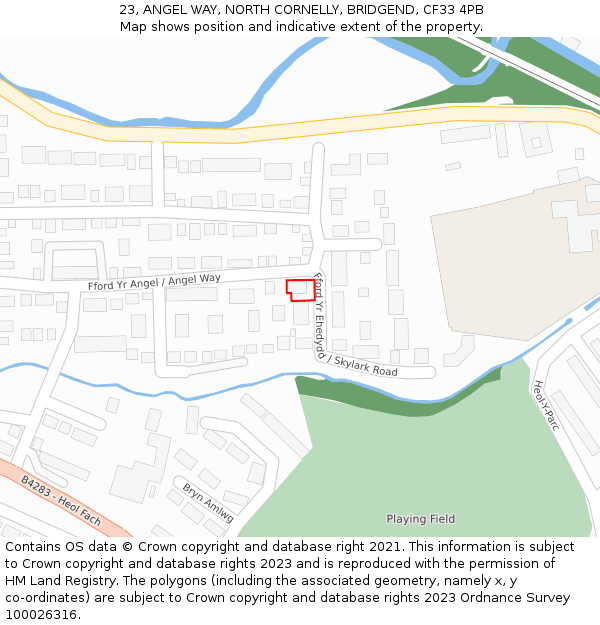 23, ANGEL WAY, NORTH CORNELLY, BRIDGEND, CF33 4PB: Location map and indicative extent of plot