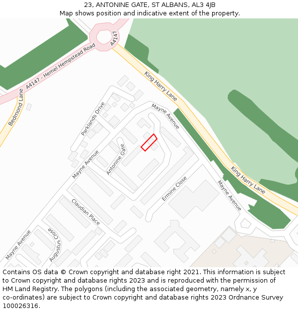 23, ANTONINE GATE, ST ALBANS, AL3 4JB: Location map and indicative extent of plot