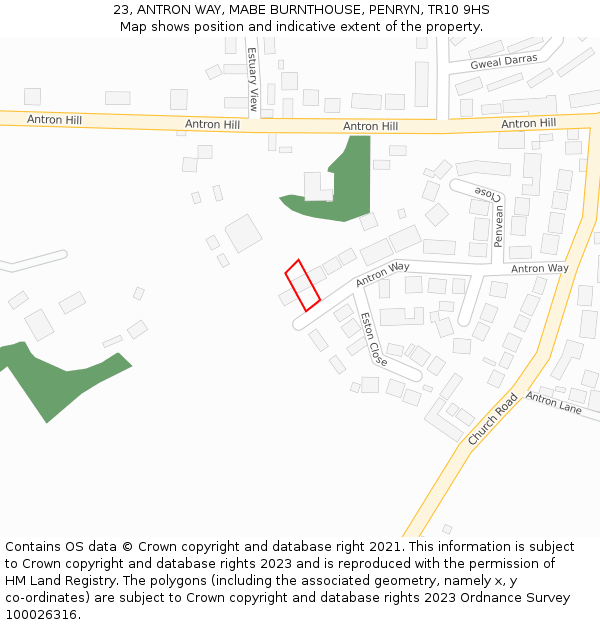 23, ANTRON WAY, MABE BURNTHOUSE, PENRYN, TR10 9HS: Location map and indicative extent of plot